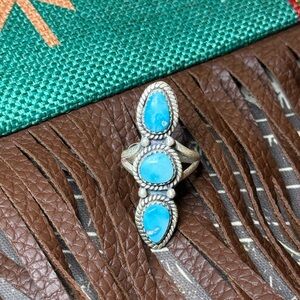White water Turquoise Silver Triple Stone Ring